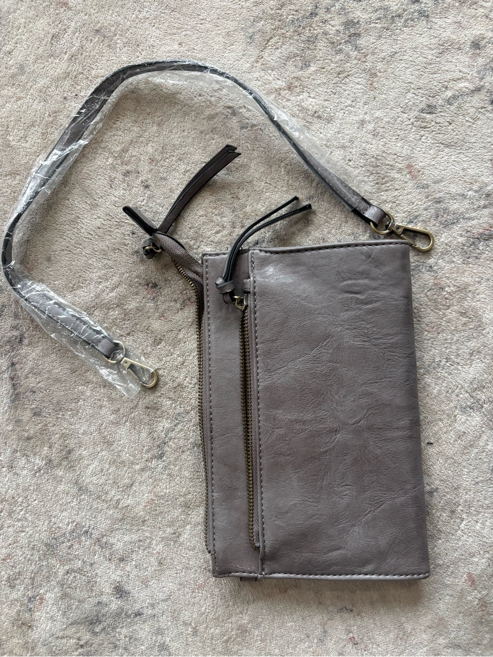 Gray Crossbody Wallet Purse with Front Zip Pocket
